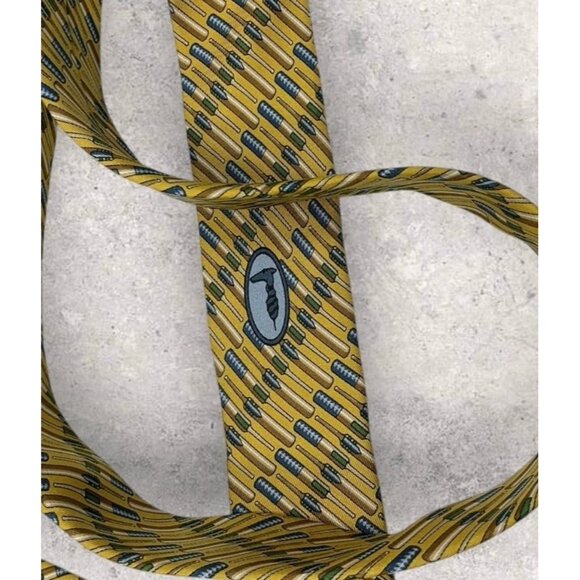 TRUSSARDI Silk Tie ITALY Yellow Tool W:3.7" EUC - Picture 4 of 6